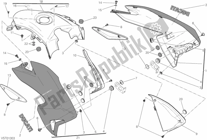 All parts for the Fairing of the Ducati Hypermotard Hyperstrada USA 821 2014